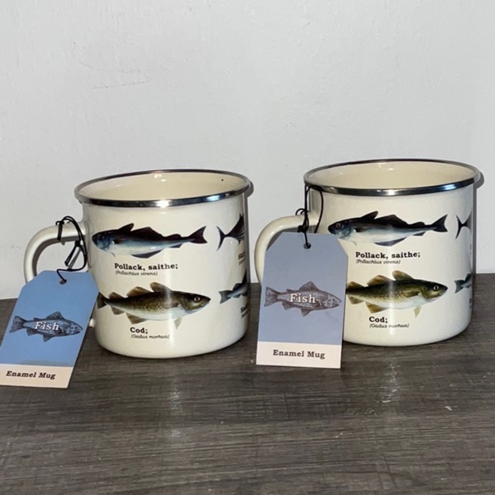 ENAMEL FISH MUG GREAT FOR CAMPING TWO 16oz. MUGS NWT